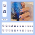 Blauwe camouflage hart kunstnagels set met 24 stuks in diverse maten voor dames - Blauw Klein Bloemetje Stijl (R528)