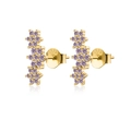 Elegant S925 sterling silver stud earrings in gold finish with purple zircon stones - 925 Silver / Purple Stone