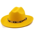 Detail of yellow wool cowboy hat with leather band and star metal ornaments - M (56-58cm) / Yellow