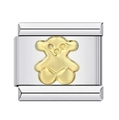Italian charm bracelet link in silver stainless steel with a golden bear accent - Gold Bear-Y056