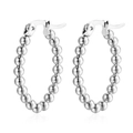 Créoles minimalistes en acier argenté avec design de chaîne à billes sur fond blanc - Boucles d'Oreilles Ovales à Perles Soudées (Couleur Acier) / Argenté