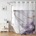 Waterproof double layer shower curtain with purple rose and marble pattern design - Purple Floral Marble - Single Curtain