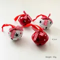 Set of 4 red and white metal Christmas bells with star cutouts and plaid bows, 4.5cm - Hanging Bell Set (4 Pieces)