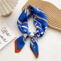 Royal blue square silk scarf with equestrian belt buckle print and orange contrast border - Blue Belt Print Polka Dot