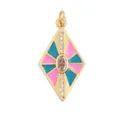 Pink and blue enamel checkered diamond pendant in gold finish with crystal center - M036032-C-Pink Mixed (Rhombus)
