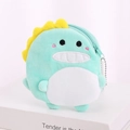 Cute mint green plush dinosaur coin purse with yellow spines and blue zipper - Green Dinosaur