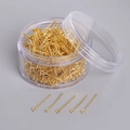 Golden DIY jewelry eye pins set in a transparent storage box for handmade earrings making - 24mm Gold Eye Pins 450pcs