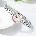 Minimalist silver steel strap watch with pink dial and blue hands for women - Silver Strap Pink Dial