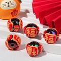 Five red glossy beads with gold Fu character for DIY New Year jewelry making - Blessing / Black
