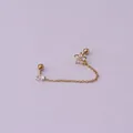 Golden stainless steel double piercing earring with sparkling zircon flower and chain - 3# Star Style / Gold