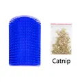 Dark blue self-grooming cat brush with soft silicone bristles and catnip bag - Small / Dark Blue