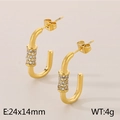 Elegant 18K gold plated C-shaped earrings with micro-pave crystals, size 24x14mm - Style B Gold (KE115279-KFC)