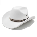 Detail view of white wool western cowboy hat with woven band and gold metal rivet - M (56-58cm) / White