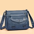 Sac bandoulière en cuir PU souple bleu pour femmes avec plusieurs poches zippées - Bleu