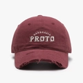 Distressed burgundy baseball cap with white PROTO BARBRAEIA embroidery for men and women - Burgundy