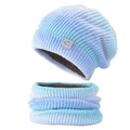Ensemble bonnet et écharpe en tricot avec dégradé bleu et doublure polaire - Bonnet + Cache-col Ensemble de 2 pièces / Bleu Dégradé