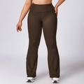 Women's plus size high waist flared yoga pants in dark coffee brown stretch fabric - XXL / Flared Pants / Coffee