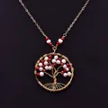 Golden tree of life pendant necklace with red beads and white natural pearls - Handmade Tree of Life Pendant (Style 11)