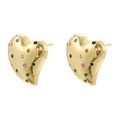 Vintage gold heart earrings featuring colorful cubic zirconia pave setting for women - 1 Pair / Gold with Multicolor Zircon