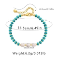 Detail showing freshwater pearl and turquoise bracelet dimensions and lobster clasp - KB0298-Blue Bead & Pearl Mix