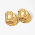 Golden irregular oval earrings with lava texture finish and mirror polished surface - 1 Pair / Gold (KDE3418)