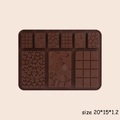 Macro detail of silicone chocolate mold with waffle and heart patterns, size 20x15x1.2 cm - 9-in-1 Design (56g)
