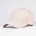 Dettaglio del cappello da baseball a scacchi rosa e blu in tessuto tweed strutturato - Rosa Blu a Quadri (07)