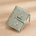 Kurze Damen-Geldbörse aus PU-Leder in Hellgrün mit Blumen- und Rautenmuster-Design - Grün