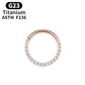 Naadloze G23 titanium clicker ring in roségoud met heldere pavé gezette zirkonia - 1.2*6mm / Zirkonia voorkant + Roségoud