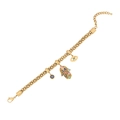 Goldene mehrsträngige Perlenkette mit Hamsa-Hand und bunten Evil-Eye-Anhängern - Armband (2#手链)