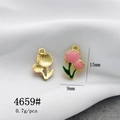 Detailed pink enamel tulip flower pendant 15mm x 9mm with golden metal back and loop - 4659# Pink Tulip