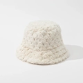 Detailed close-up of cream-white plush bucket hat with soft faux fur textured fabric - M (56-58cm) / Off White