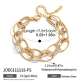 Detailed view of two-tone stainless steel chain bracelet with lobster clasp and tag - Two-Tone Oval Link Chain Style (JDB0111118-PS)