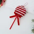Red and white foam lollipop Christmas ornament with velvet bow and hanging cord 17x7.5cm - Foam Striped Lollipop