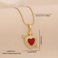 Golden stainless steel heart pendant necklace with red enamel and zircon detailing - Arrow Through Heart Style (6#)