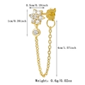 Detail of silver flower stud earring with zircon pendant and 4cm golden chain drop - Flower Style / 925 Silver / Gold