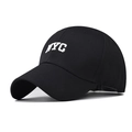 Classic black NYC baseball cap featuring 3D white embroidery and curved brim design - Black