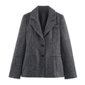 Women's dark gray tweed blazer suit featuring a notched lapel and two-button closure - XS / Blazers