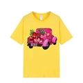Yellow short sleeve T-shirt with pink leopard truck and LOVE heart print - Yellow