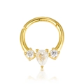 Detailansicht S925 Silber Gold Nasenring mit Wassertropfen-Design und weißen Zirkonia - S925 Silber mit Zirkonia / Stil 2 Gold