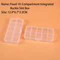 Detail view of a 10-grid clear plastic storage organizer box sized 12.9x6.7x2.2cm - 10-Compartment With Slot (12.9x6.7x2.2cm)
