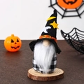 Gnomo di Halloween su base in legno con cappello da mago a motivi lunari e vestito a quadri - Stile D Griglia Bianca Nera Cappello da Strega Stella Luna