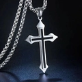 Retro hip hop cross necklace in silver alloy finish with black inlay for men and women - Xl0282* Chain Length 60cm