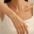 Elegant gold multi-layer finger bracelet with delicate sequins and fine chains for women - 20kc Gold S370
