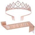 Set corona di strass oro rosa e fascia glitterata Birthday Queen per accessori festa - BIRTHDAY QUEEN Set Oro Rosa Olografico
