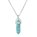 Natural turquoise hexagonal prism pendant on silver stainless steel chain necklace - Turquoise