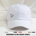 White cotton canvas baseball cap with double heart print and curved brim style - White