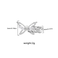 Detail of silver butterfly cartilage stud with cubic zirconia and dimensions data - Hollow Butterfly Style