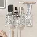 Glacier texture wall-mounted bathroom organizer with two transparent cups and toothpaste dispenser - Transparent Silver 2 Cups + Toothpaste Squeezer