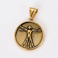 Gouden 18k roestvrijstalen Vitruviusman hanger met een rastertextuur detail - Vitruviaanse Man (Hanger Goud Stijl 3)